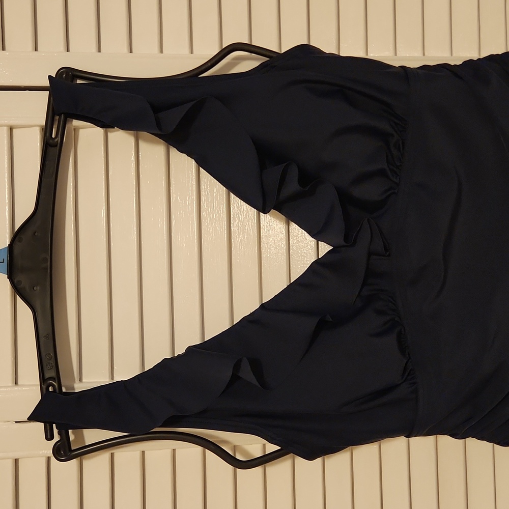 DKNY Navy Blue Ruffle One-Piece Bathing Suit, Size 12
